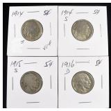 (4) BUFFALO NICKEL VG-F