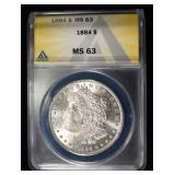 1884 MORGAN DOLLAR ANACS MS63