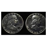 (2) 90% SILVER 1960 FRANKLIN HALF DOLLARS PROOF BU