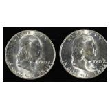 (2) 1949-D 90% SILVER FRANKLIN HALF DOLLAR BU