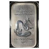 THE YEAR OF THE DRAGON  5 OZ .999 SILVER BAR