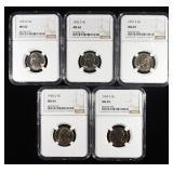(5) NGC MS65 GRADED JEFFERSON NICKELS