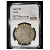 1921-D MORGAN DOLLAR NGC AU50