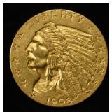 1908 $2.5 INDIAN GOLD CH BU
