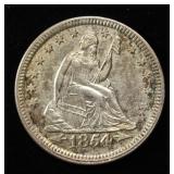 1854 SEATED LIBERTY QUARTER AU/BU