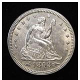 1853 SEATED LIBERTY QUARTER CH BU