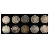 (10) 90% SILVER BARBER HALF DOLLARS