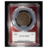 1851 BRAIDED HAIR LARGE CENT PCGS XF40