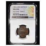 1864 LARGE MOTTO 2-CENT PIECES NGC MS63 BN