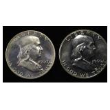 (2) 90% SILVER 1960 FRANKLIN HALF DOLLARS PROOF BU