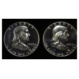 (2) 90% SILVER 1963 FRANKLIN HALF DOLLARS PROOF BU