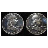 (2) 90% SILVER 1962 FRANKLIN HALF DOLLARS PROOF BU