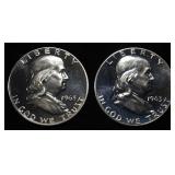 (2) 90% SILVER 1963 FRANKLIN HALF DOLLARS PROOF BU