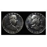 (2) 90% SILVER 1961 FRANKLIN HALF DOLLARS PROOF BU