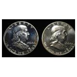 (2) 90% SILVER 1960 FRANKLIN HALF DOLLARS PROOF BU