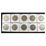 (10) 90% SILVER FRANKLIN HALF DOLLARS