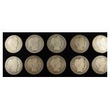 (10) 90% SILVER BARBER HALF DOLLARS