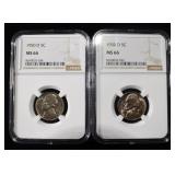 (2) 1950-D JEFFERSON NICKELS NGC MS 66