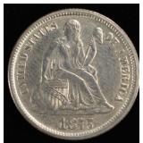 1875-CC SEATED LIBERTY DIME CH BU