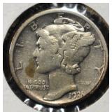 1921-D MERCURY DIME F-VF