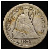 1876-S SEATED LIBERTY QUARTER  VG8