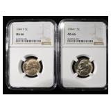 (2) 1944-P JEFFERSON NICKELS NGC MS 66