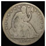 1860-O SEATED LIBERTY HALF DOLLAR GOOD/VG