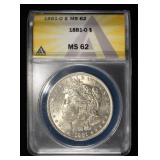 1881-O MORGAN DOLLAR ANACS MS62