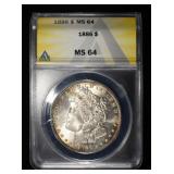 1886 MORGAN DOLLAR ANACS MS64