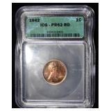 1942 WHEAT CENT ICG PR62 RD