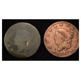 1817 VG & 1831 AG CORONET HEAD LARGE CENTS