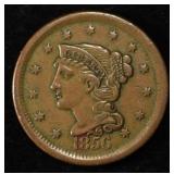 1856 BRAIDED HAIR LARGE CENT XF