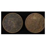 (2) 1842 BRAIDED HAIR LARGE CENTS