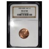 2000 LINCOLN MEMORIAL CENT NGC  WIDE 'AM' MS67RD