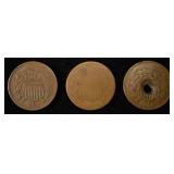(3) 2-CENT PIECES DAMAGED