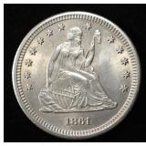 1861 SEATED LIBERTY QUARTER CH/GEM BU