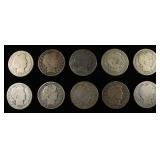 (10) 90% SILVER BARBER HALF DOLLARS