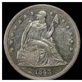 1843 SEATED LIBERTY DOLLAR CH AU