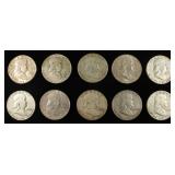 (10) 90% SILVER FRANKLIN HALF DOLLARS