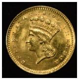 1860 $1 GOLD TYPE 3 CH TO GEM BU SCARCE DATE