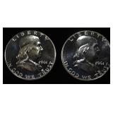 (2) 90% SILVER 1961 FRANKLIN HALF DOLLARS PROOF BU