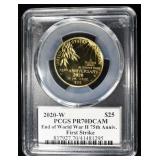 2020-W $25 END OF WORLD WAR II PCGS PR70 DCAM