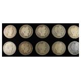 (10) 90% SILVER BARBER HALF DOLLARS