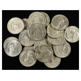 (20) 90% SILVER 1964-D WASHINGTON QUARTERS