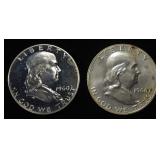 (2) 90% SILVER 1960 FRANKLIN HALF DOLLARS PROOF BU