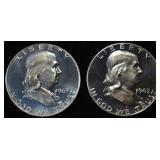 (2) 90% SILVER 1963 FRANKLIN HALF DOLLARS PROOF BU