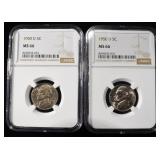 (2) 1950-D JEFFERSON NICKELS NGC MS 66