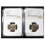 (2) 1950-D JEFFERSON NICKELS NGC MS 66