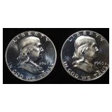 (2) 90% SILVER 1963 FRANKLIN HALF DOLLARS PROOF BU