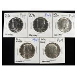(5) 90% SILVER 1964 KENNEDY HALF DOLLARS